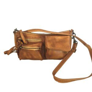 Old Trend Brown Leather Barrell Crossbody Bag Front Pockets & Adjustable